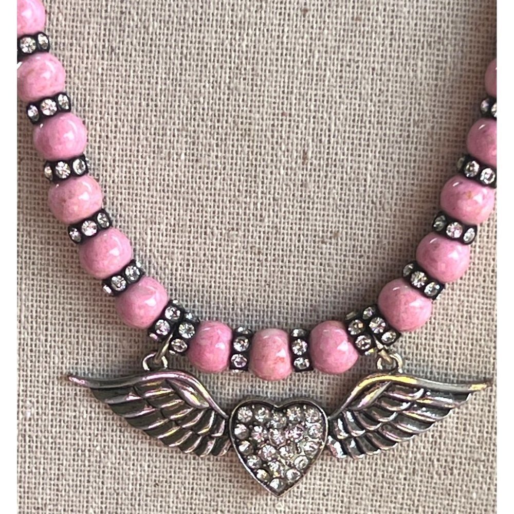 Pink Bead and Rondelle Crystal Necklace -- 18"